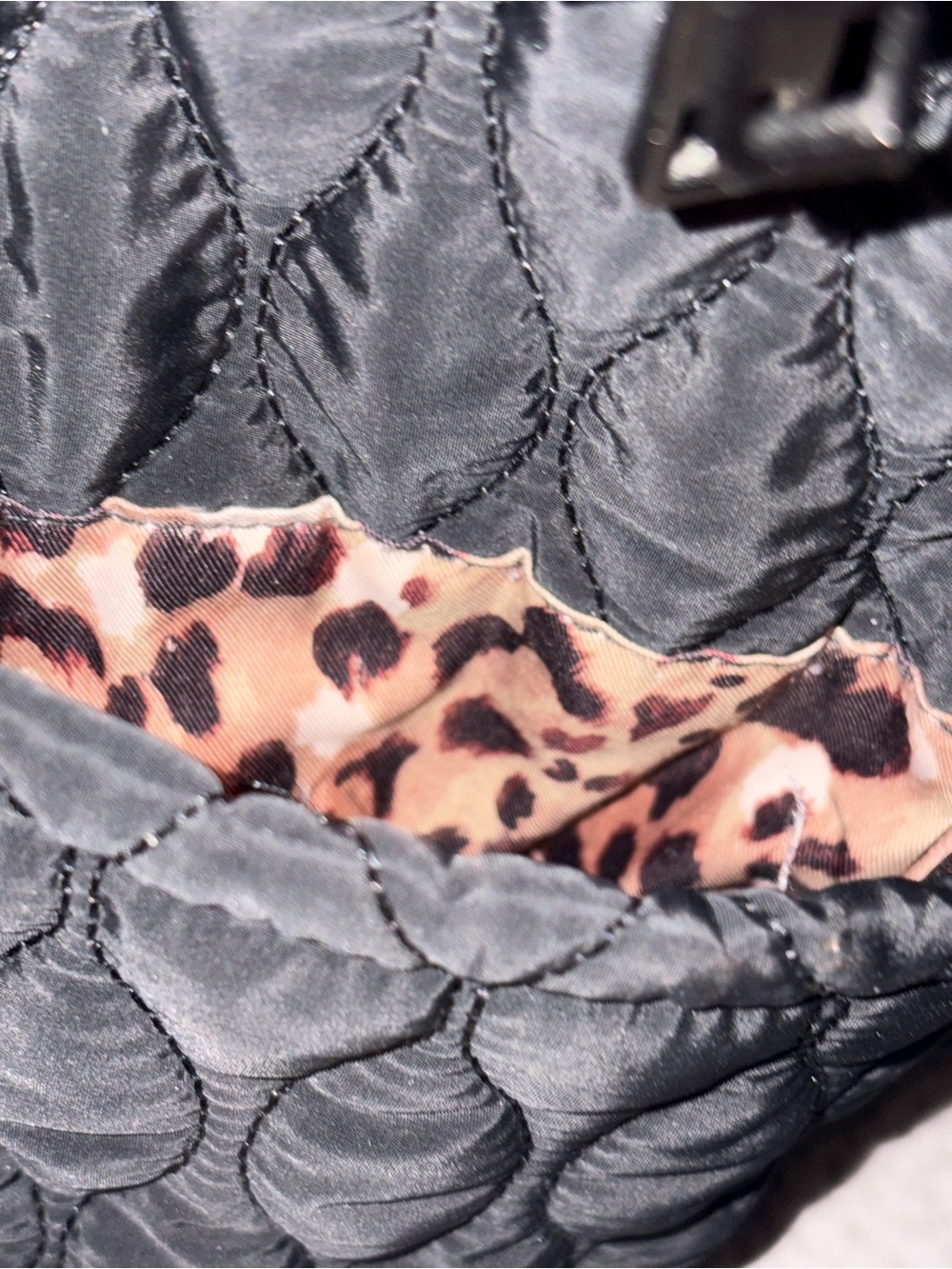 Black Quilted Nylon Backpack with Leopard Lining - Picture 4 of 9